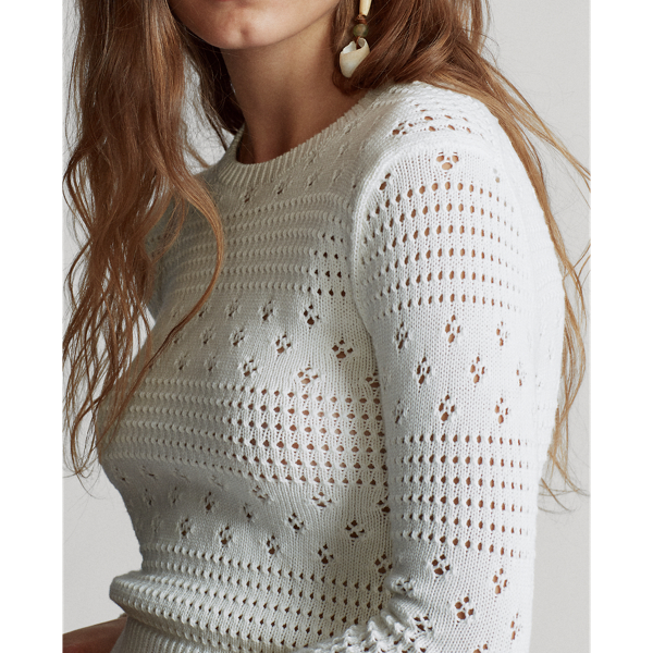 White Cropped Pointelle Knit Top Polo Ralph Lauren 5