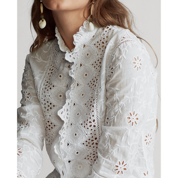 White Embroidered Eyelet Shirt Polo Ralph Lauren 4