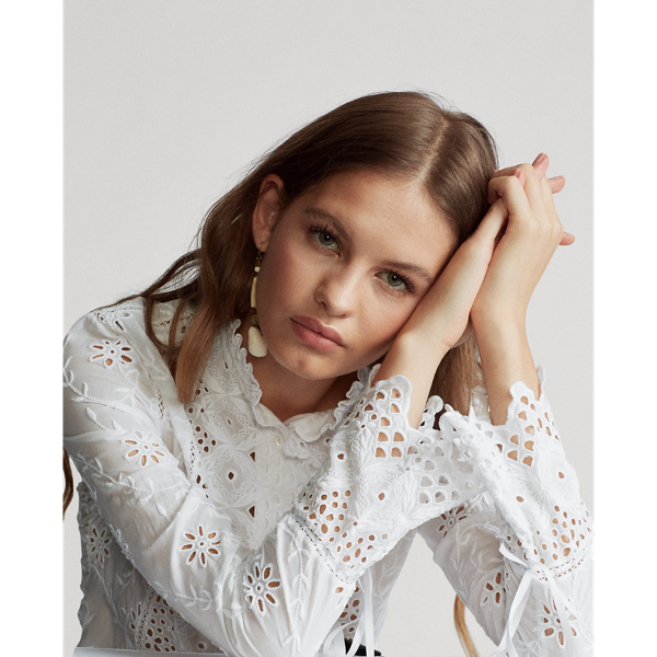 White Embroidered Eyelet Shirt Polo Ralph Lauren 6