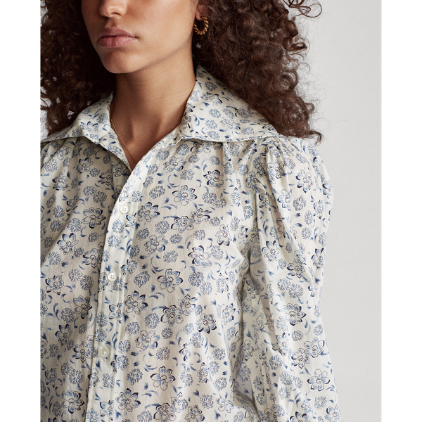White/Blue Floral Floral Cotton Shirt Polo Ralph Lauren 4