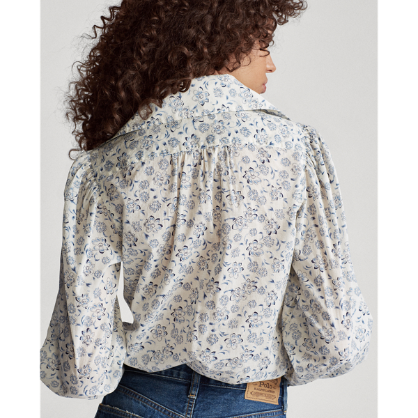 White/Blue Floral Floral Cotton Shirt Polo Ralph Lauren 6