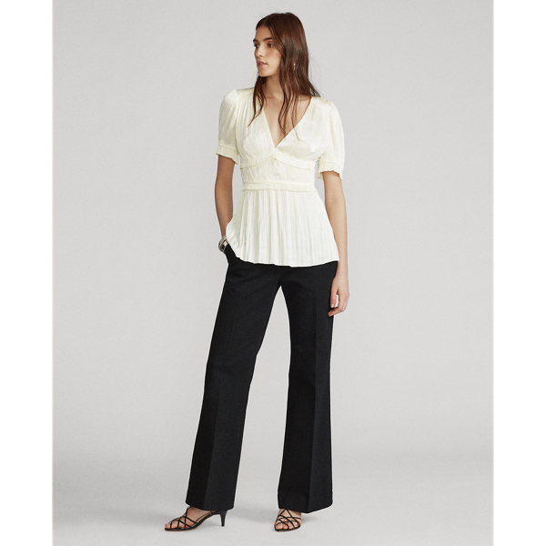 Clubhouse Cream Pleated Satin Blouse Polo Ralph Lauren 3