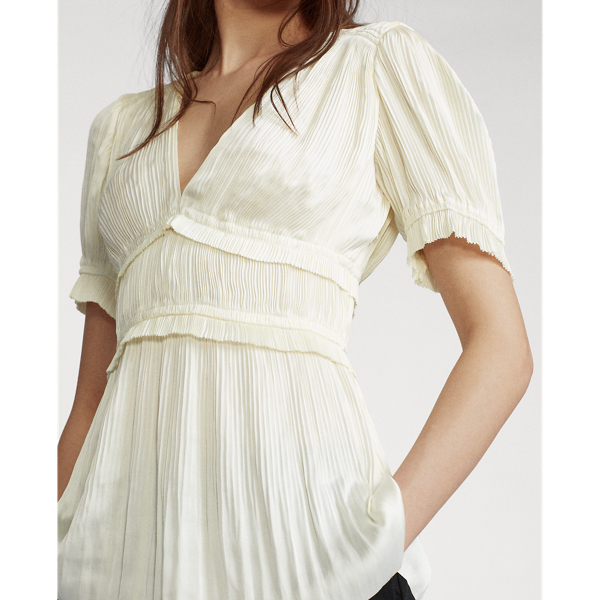 Clubhouse Cream Pleated Satin Blouse Polo Ralph Lauren 4