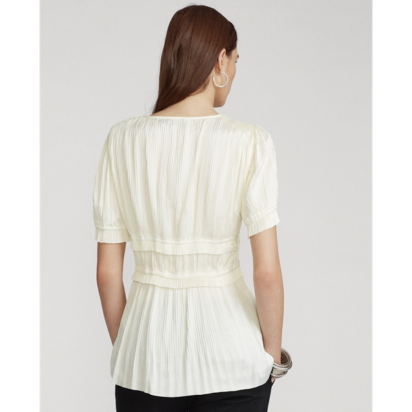 Clubhouse Cream Pleated Satin Blouse Polo Ralph Lauren 5