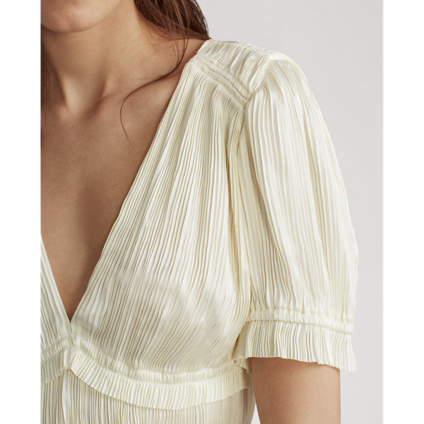 Clubhouse Cream Pleated Satin Blouse Polo Ralph Lauren 6