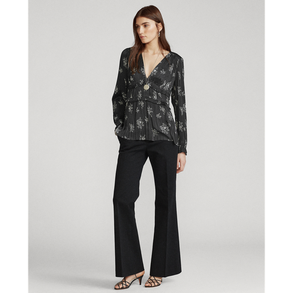 Black Rose Floral Pleated Rose-Print Blouse Polo Ralph Lauren 3