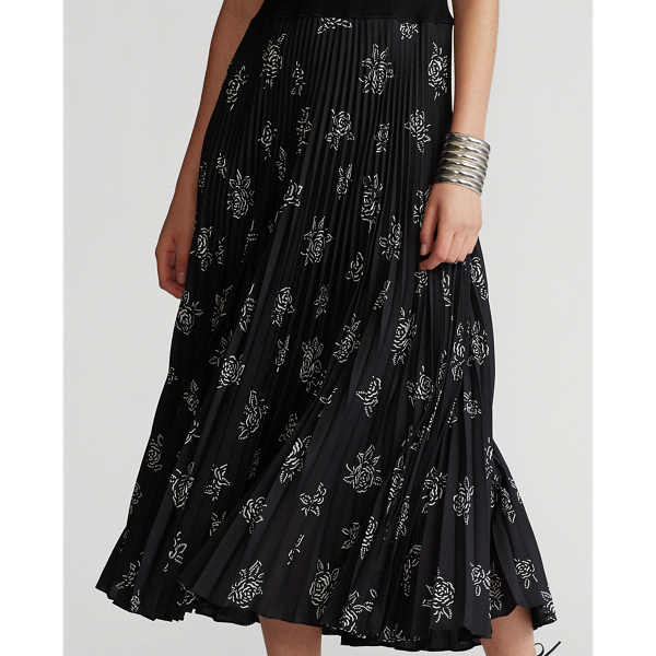 Black Rose Floral Pleated Sleeveless Dress Polo Ralph Lauren 4