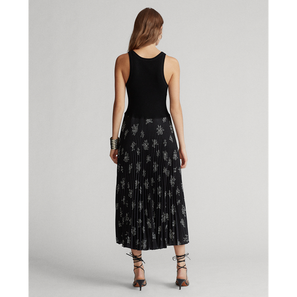 Black Rose Floral Pleated Sleeveless Dress Polo Ralph Lauren 5