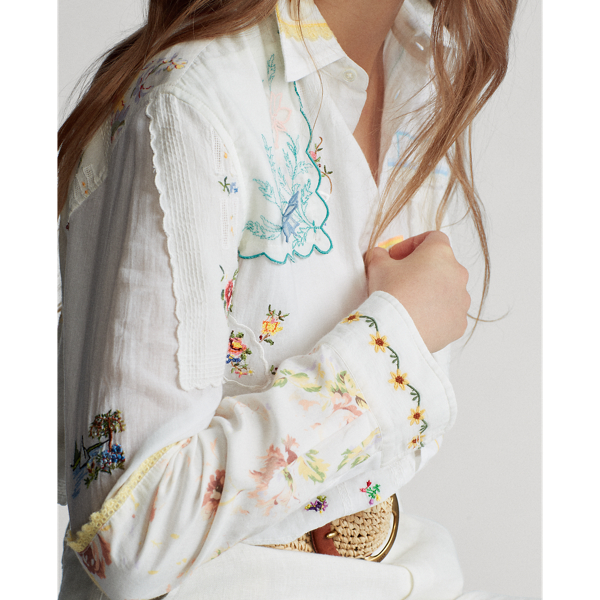 White Cotton Voile Patchwork Shirt Polo Ralph Lauren 4