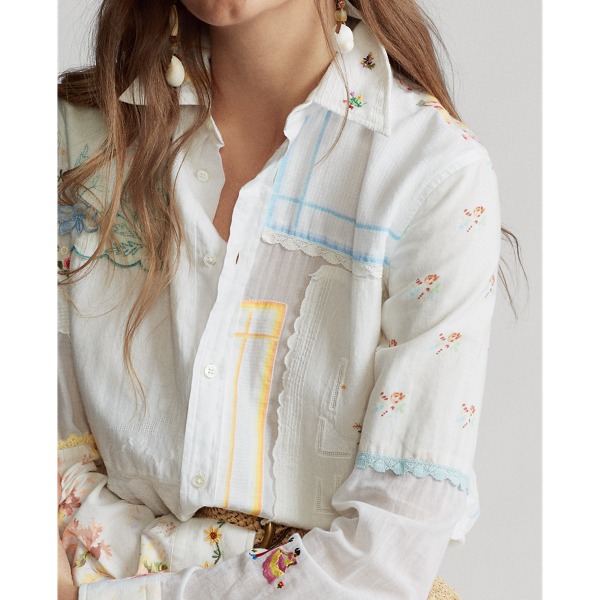 White Cotton Voile Patchwork Shirt Polo Ralph Lauren 6
