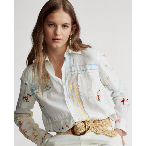 White Cotton Voile Patchwork Shirt Polo Ralph Lauren 7