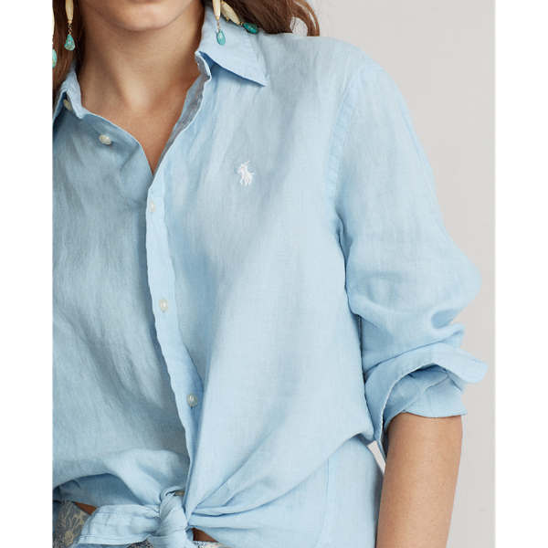 Powder Blue Linen Button-Down Shirt Polo Ralph Lauren 5