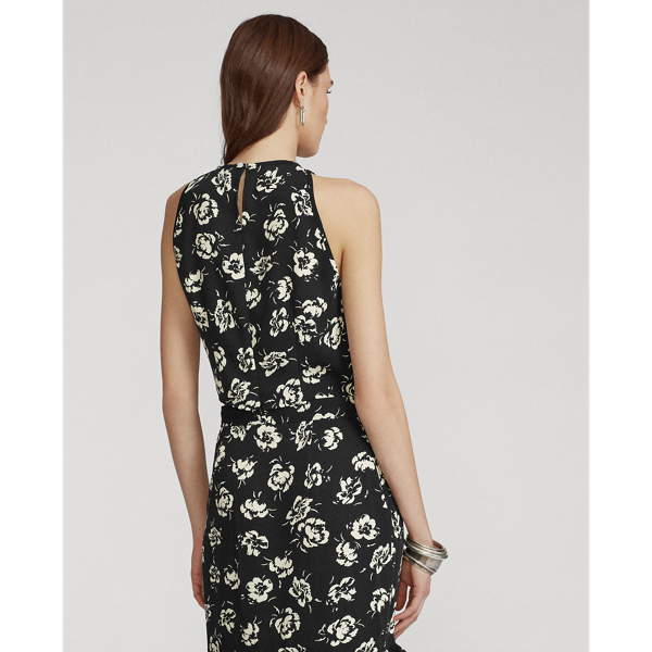 Black/White Floral Rose-Print Satin Halter Top Polo Ralph Lauren 4