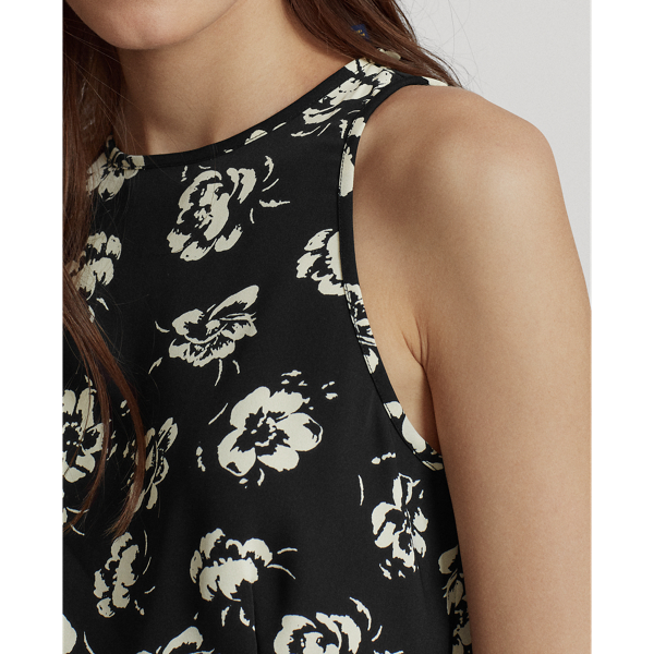 Black/White Floral Rose-Print Satin Halter Top Polo Ralph Lauren 5