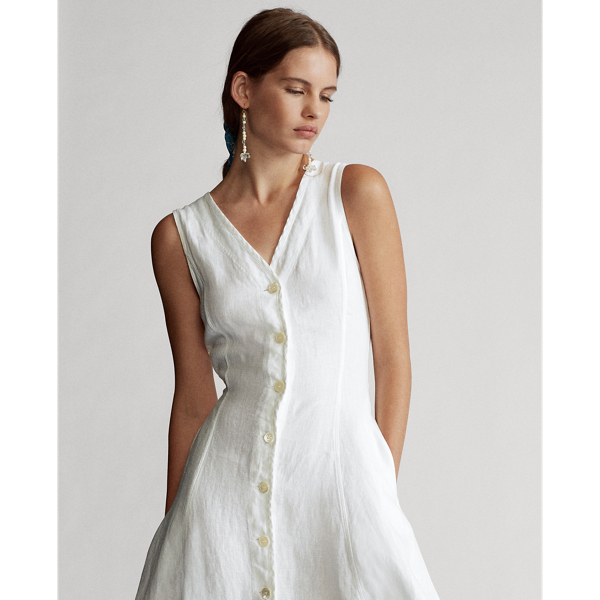 White Buttoned-Placket Linen Dress Polo Ralph Lauren 4