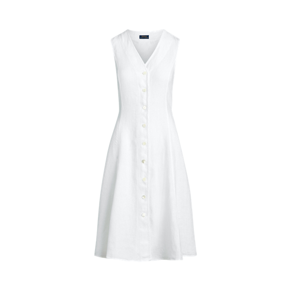 White Buttoned-Placket Linen Dress Polo Ralph Lauren 2