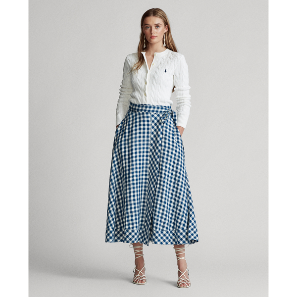 Gingham Linen Wrap Skirt