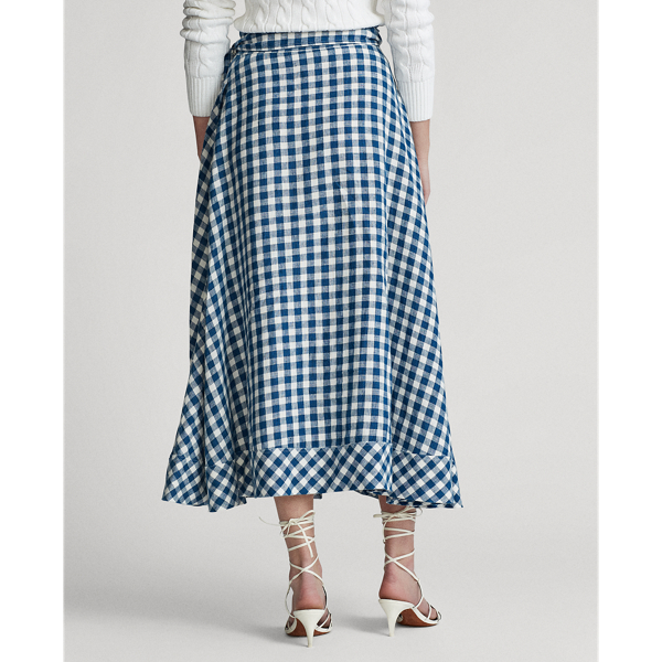 Blue/White Gingham Linen Wrap Skirt Polo Ralph Lauren 5