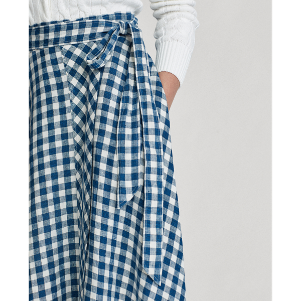 Blue/White Gingham Linen Wrap Skirt Polo Ralph Lauren 6