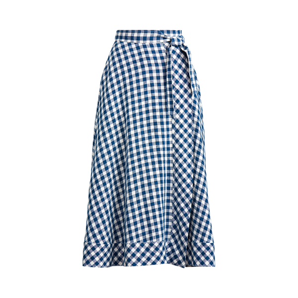 Blue/White Gingham Linen Wrap Skirt Polo Ralph Lauren 2