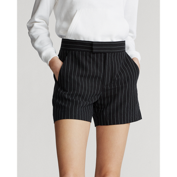 Black/Cream Stripe Pinstripe Linen Short Polo Ralph Lauren 5