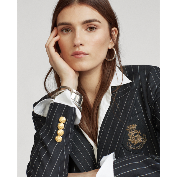 Black/Cream Pinstripe Pinstripe Linen-Blend Blazer Polo Ralph Lauren 7