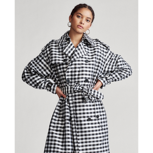 Trench-coat en soie vichy Polo Ralph Lauren en Motif vichy noir-et-blanc 4