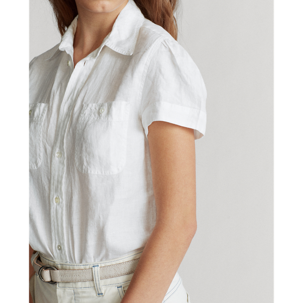 White Linen Short-Sleeve Shirt Polo Ralph Lauren 5
