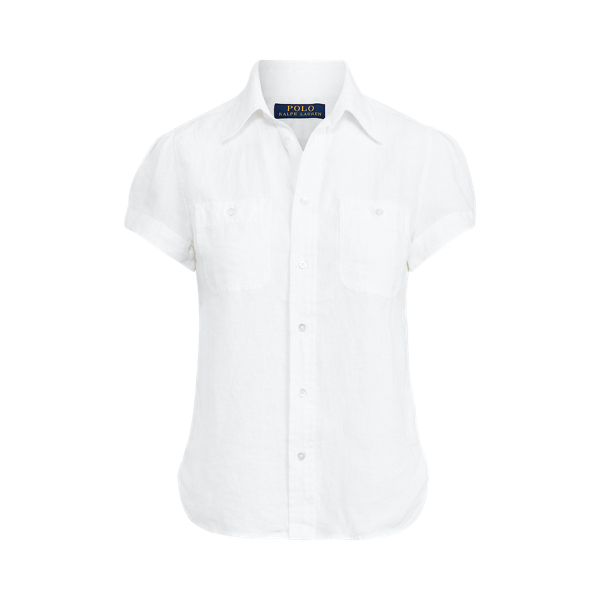 売れ筋商品|||ラルフローレン シャツ レディース トップス RELAXED FIT LINEN SHORT SLEEVE SHIRT - Button-down blouse - white Linen Short-Sleeve Shirt | Ralph Lauren
