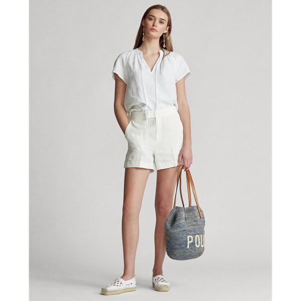 White Linen Tie-Neck Blouse Polo Ralph Lauren 3