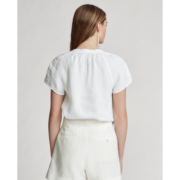 White Linen Tie-Neck Blouse Polo Ralph Lauren 4