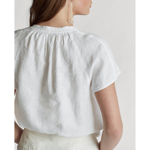 White Linen Tie-Neck Blouse Polo Ralph Lauren 5
