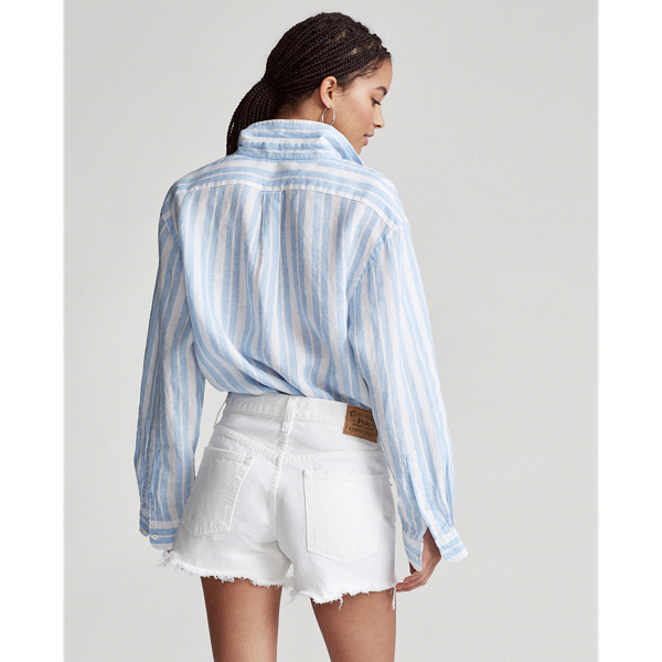 Blue Lagoon/White Striped Linen Shirt Polo Ralph Lauren 4