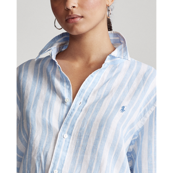 Blue Lagoon/White Striped Linen Shirt Polo Ralph Lauren 5