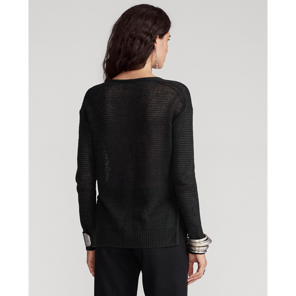 Black Lace-Up Linen Knit Top Polo Ralph Lauren 4
