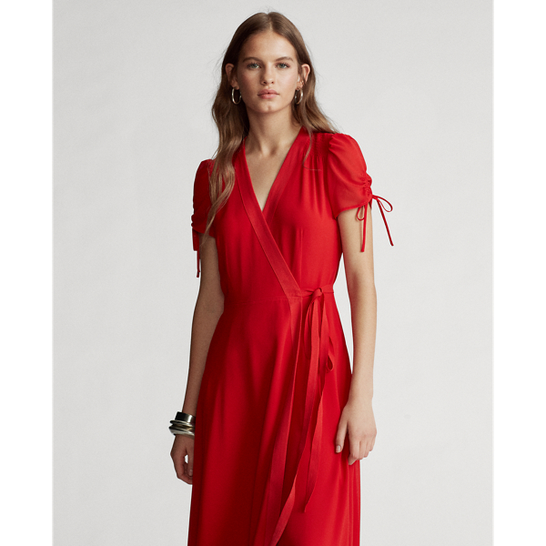 Rl Red Crepe Wrap Dress Polo Ralph Lauren 3