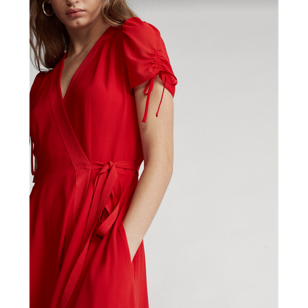 Rl Red Crepe Wrap Dress Polo Ralph Lauren 4