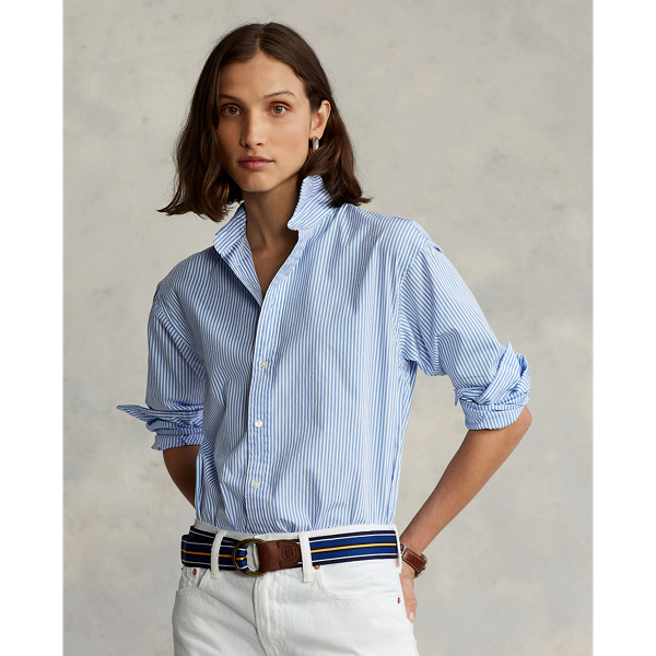 Medium Blue/White Relaxed Fit Striped Cotton Shirt Polo Ralph Lauren 6