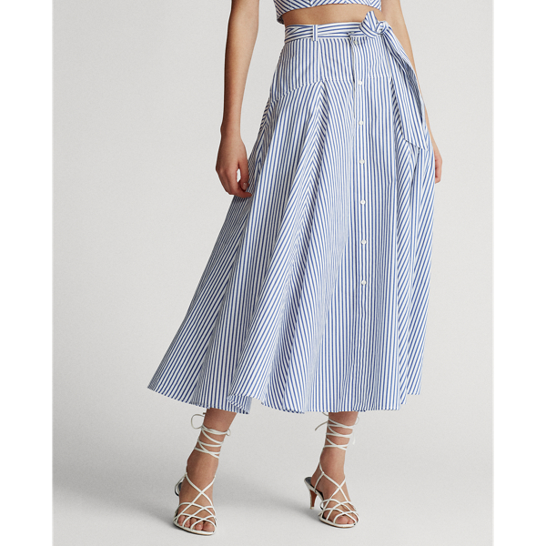 Jupe trap&egrave;ze ray&eacute;e en coton Polo Ralph Lauren en Blanc/Bleu 4