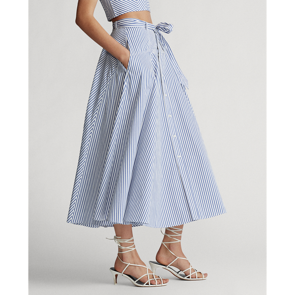 Jupe trap&egrave;ze ray&eacute;e en coton Polo Ralph Lauren en Blanc/Bleu 5