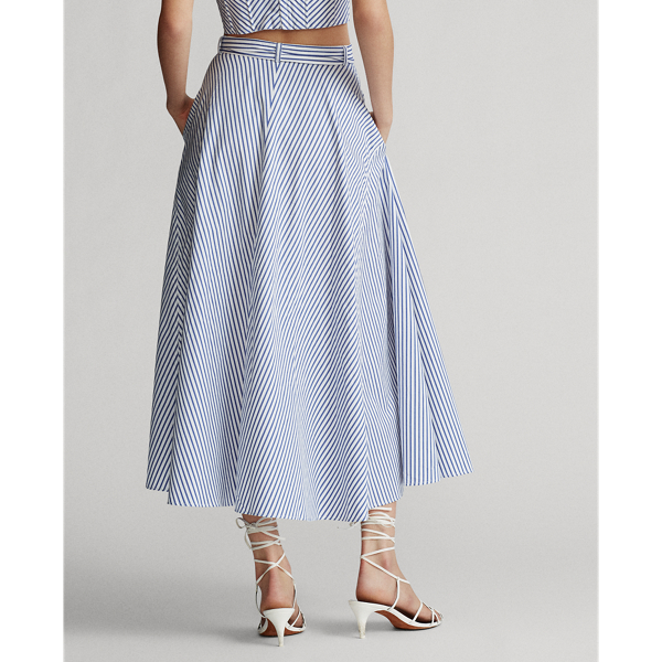 Jupe trap&egrave;ze ray&eacute;e en coton Polo Ralph Lauren en Blanc/Bleu 6
