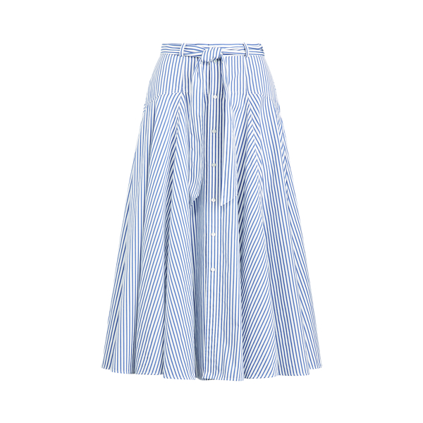 Jupe trap&egrave;ze ray&eacute;e en coton Polo Ralph Lauren en Blanc/Bleu 2