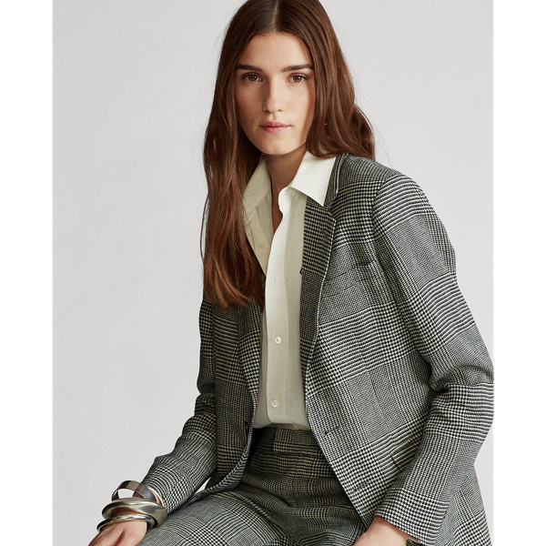 Cream/Black Glen Plaid Glen Plaid Linen Blazer Polo Ralph Lauren 6