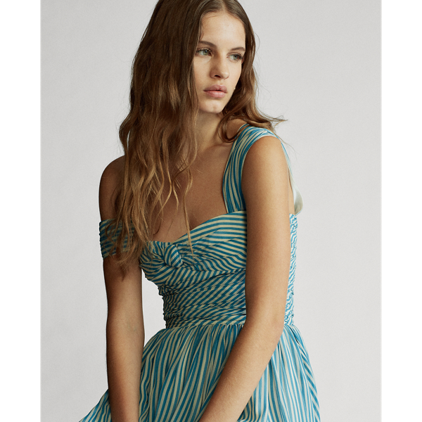 Light Blue/Cream Striped Fit-and-Flare Dress Polo Ralph Lauren 8