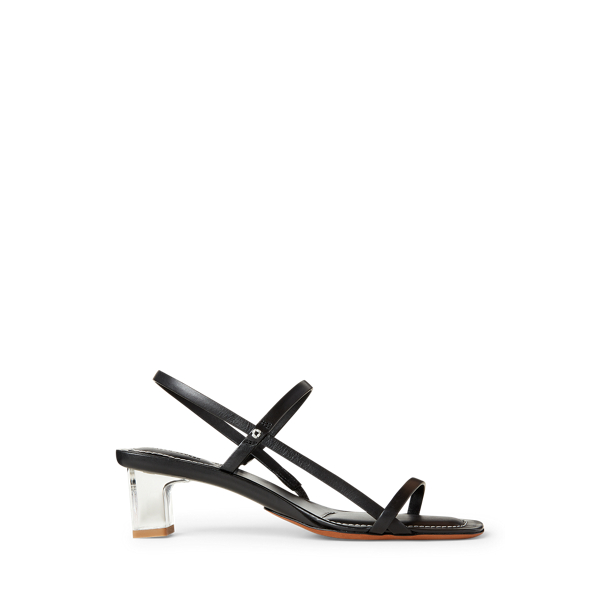 Black Leather Block-Heel Sandal Polo Ralph Lauren 1