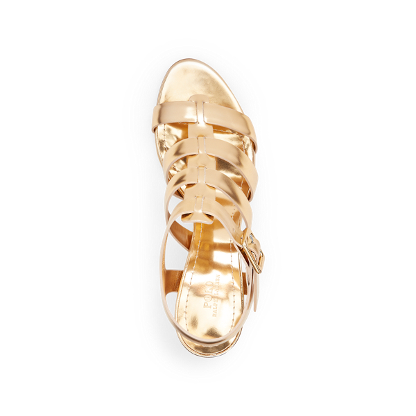 Gold Metallic Leather Sandal Polo Ralph Lauren 4