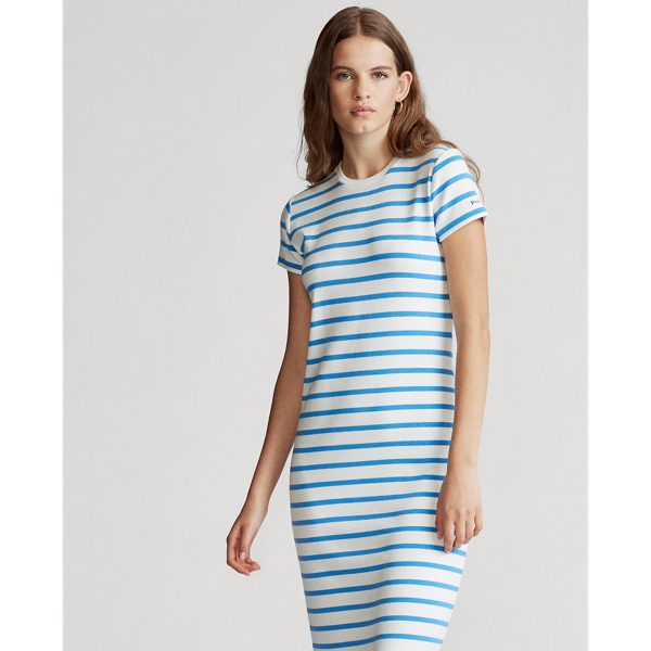 White/Rivera Blue Striped Cotton Dress Polo Ralph Lauren 4