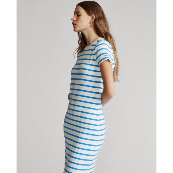 White/Rivera Blue Striped Cotton Dress Polo Ralph Lauren 5