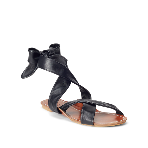 Black Leather Tie Sandal Polo Ralph Lauren 2