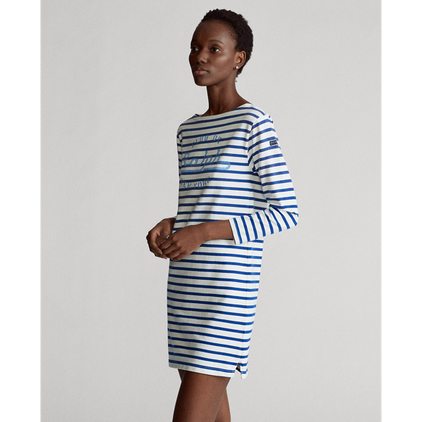 Deckwash White/Sapphire Striped Boatneck Dress Polo Ralph Lauren 4